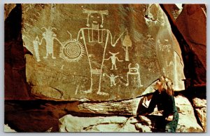 Native Americana~Utah-Colorado~Petroglyphs Near Island Park~Vintage Postcard
