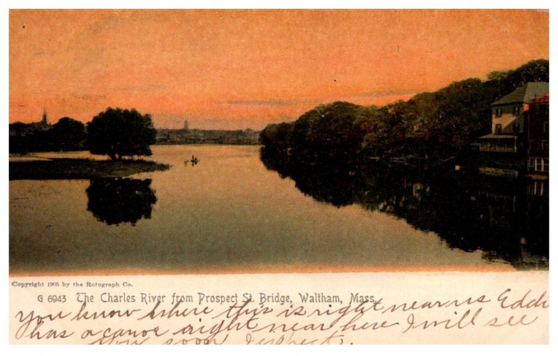 Massachusetts   Waltham The Charles River from Prospect St. Bridge, at dusk