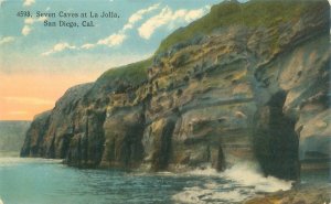 San Diego California Seven 7 Caves at La Jolla  Litho Postcard Unused