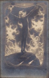 FIDUS, Art Nouveau Artist-Signed, 1923, Nude Figure Prayer to the Light