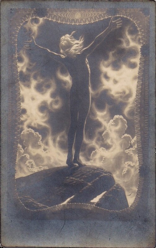 FIDUS, Art Nouveau Artist-Signed, 1923, Nude Figure Prayer to the Light