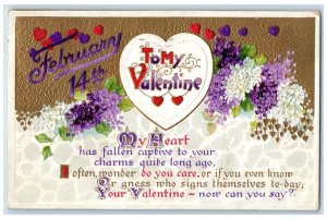 1912 Valentine Message Heart And Pansies Flowers Embossed Peoria IL Postcard