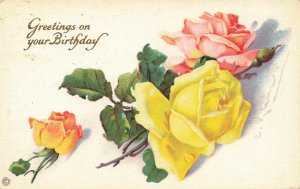 Artist Signed C. Klein Greetings On Your Birthday Flowers Postcard