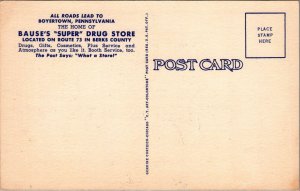 Postcard Bause's Super Drug Store Boyertown PA