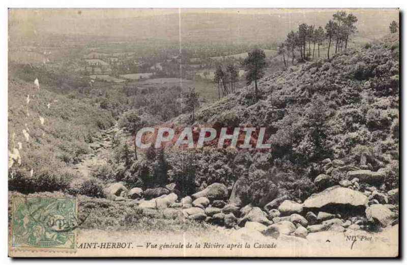 Old Postcard Saint Herbot general view of the River after the Waterfall