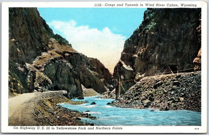 Crags & Tunnel Wind River Cañon Wyoming Highway US 20 Yellowstone Park Postcard