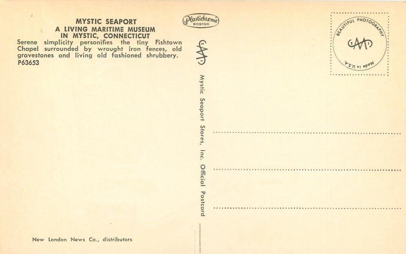 Mystic Connecticut~Fishtown Chapel~Rooster Weathervane~1960s Postcard