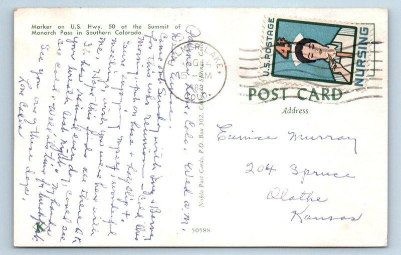 MONARCH PASS, CO Colorado ~ HIGHWAY 50 SIGN -Continental Divide 1963  Postcard