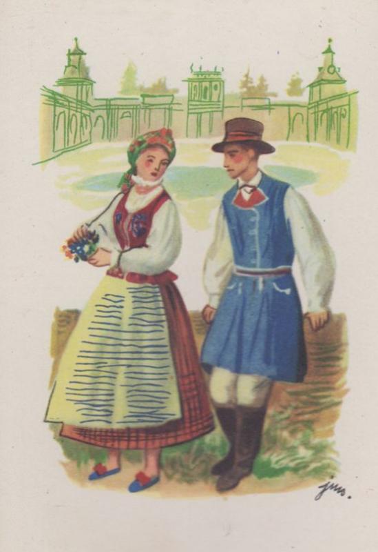 Morris Folk Dance Style Polish Poland Traditional Costume Antique Postcard