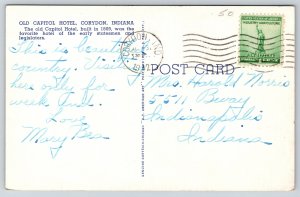Corydon Indiana~Old Capitol Hotel~Built 1809~Stone Structure~1942 Linen Postcard