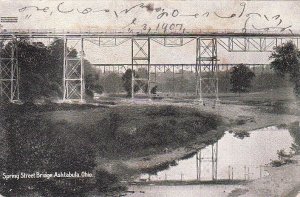 Postcard Spring Street Bridge Ashtabula OH