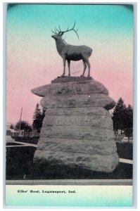 c1910 Elk Rest Monument Statue Logansport Indiana IN Vintage Antique Postcard