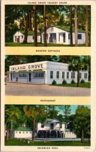 Postcard GA Island Grove Tourist Court Restaurant Swimming Pool LINEN 1940s S75