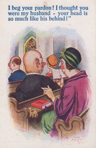 Bald Head Like Husbands Bum Anus Comic Church Old Postcard