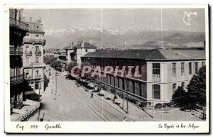 Old Postcard Grenoble Lycee and The Alps