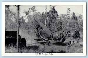 WWII Postcard 240 MM Howitzer Firing Military Solider c1940's Unposted Vintage