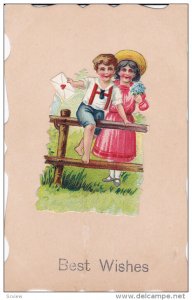 1900-1910´s; Boy And Girl Holding An Envelope, Best Wishes