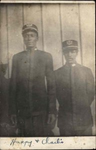 Black Americana Men in Uniforms Military? HAPPY & CHARLIE Real Photo Postcard