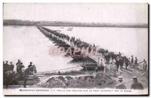 Postcard Old Defile Of Troops On The Bridge Built For The genie Army