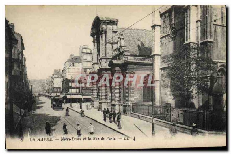 Old Postcard Le Havre Notre Dame and Rue de Paris