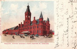 VINTAGE POSTCARD WELLS ST STATION CHICAGO & NORTH RAILWAYS CHICAGO 1905