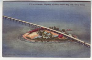 P537 JLs 1930-45 linen birds eye view oversea hwy spanning pigeon key