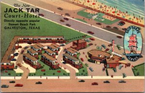 Linen Postcard Jack Tar Court Hotel Stewart Beach Park in Galveston, Texas
