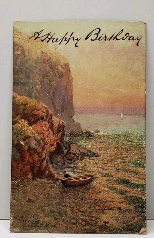 Tuck Oilette Clovelly A/S The Harbour Fishing Boats Beaded Postcard F15