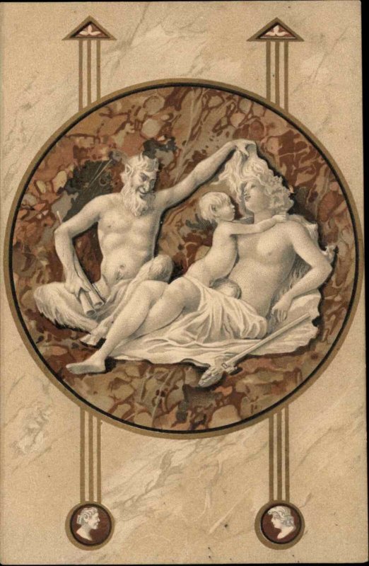 Art Nouveau Mythology Fantasy Centaur Nude Woman Marble Background c1905