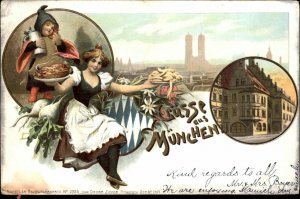 Gruss aus Munchen Munich Germany German Woman and Boy c1905 Postcard