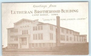 CAMP DODGE, Iowa IA ~ Military LUTHERAN BROTHERHOOD BUILDING c1910s Postcard