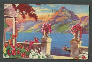 1934 Post Card Slough Great Britain Birthday Card W/Oil Type Painting