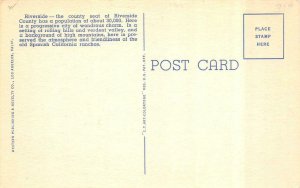 CA, California   RIVERSIDE LARGE LETTER LINEN Greetings   c1940's Postcard