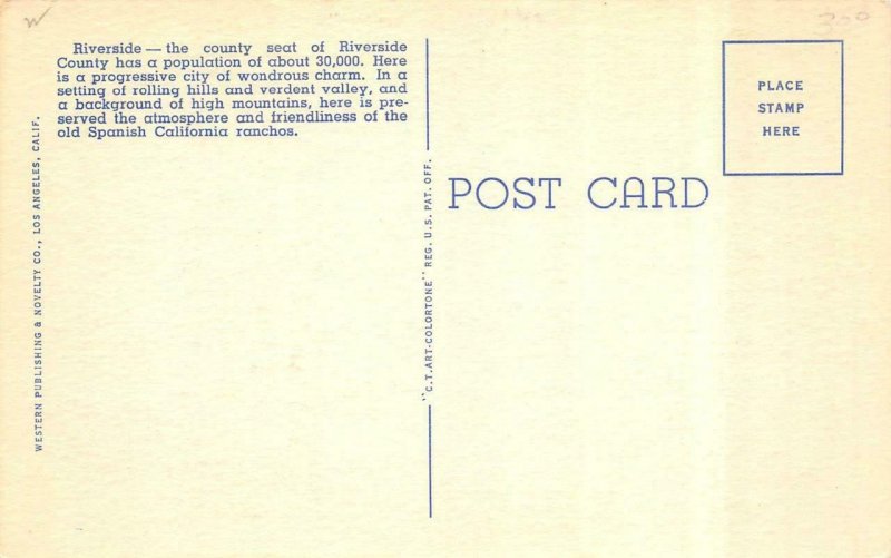 CA, California   RIVERSIDE LARGE LETTER LINEN Greetings   c1940's Postcard