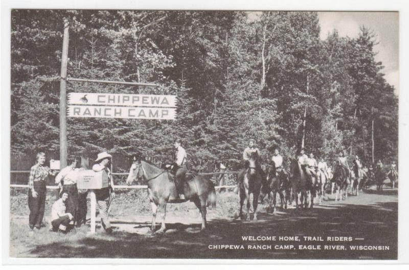 Horse Riders Chippewa Ranch Camp Eagle River Wisconsin postcard