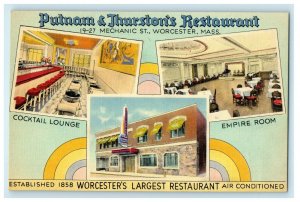 1930 Putnam and Thurston's Restaurant, Worcester Massachusetts MA Postcard