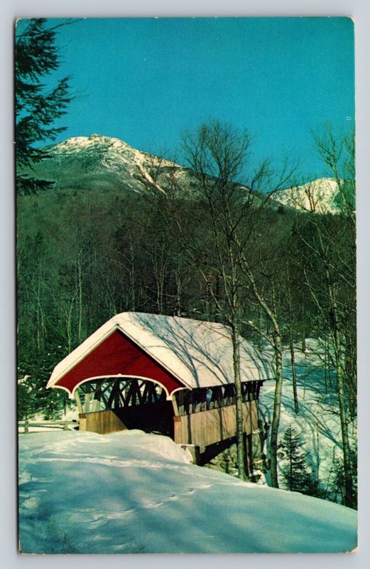 Flume Covered Bridge & Mount Liberty New Hampshire Vintage Postcard 0076