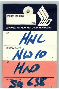 1970s Singapore Airlines Luggage Tag Airline Flight Logo Navy White Orange  