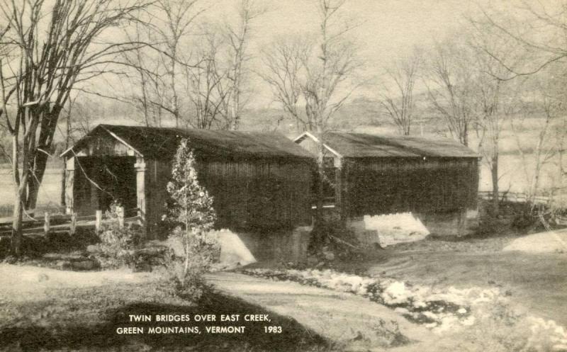 VT - Rutland Town. Twin Covered Bridges over East Creek. 1 lost in flood, 194...