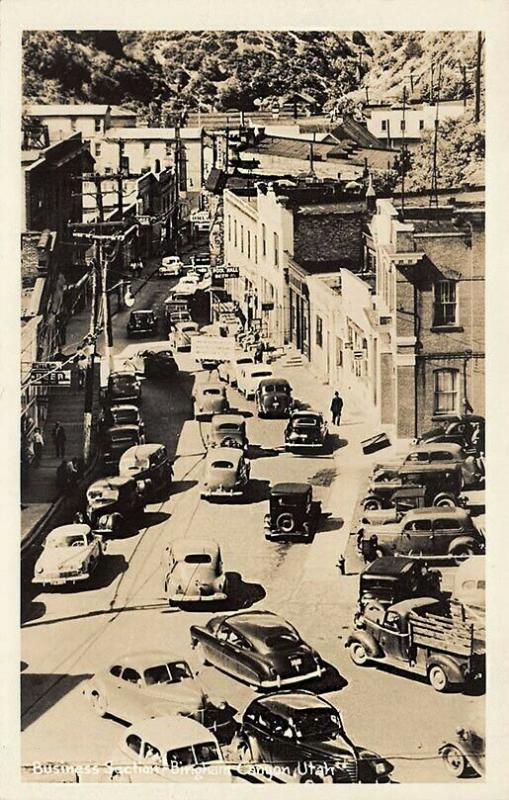 Bingham Canyon Utah Aerial View Business District Old Cars Postcard