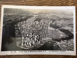Original Vintage Postcard Early 1950’s RPPC Real Photo Aerial View Manhattan NY
