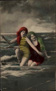 Bathing Beauty Women Studio Image Atlas R 110 Tinted Real Photo Postcard