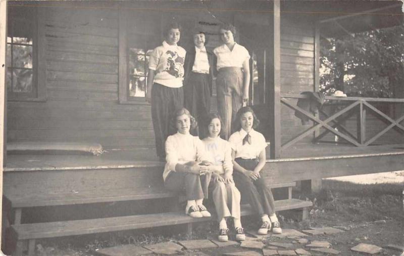 Pittsfield Massachusetts Girls at Camp Cabin Porch Real Photo Postcard J74664 