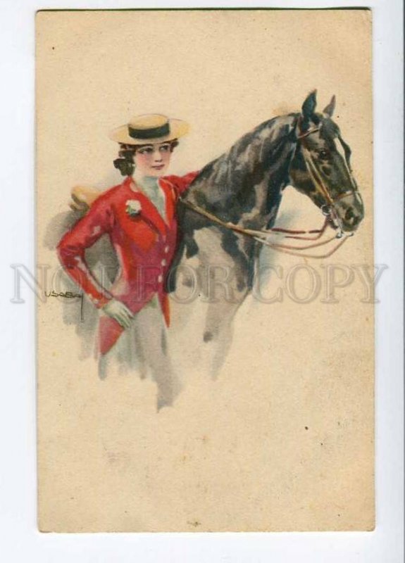 3014299 RIDER Lady & Nice HORSE USABAL vintage postcard