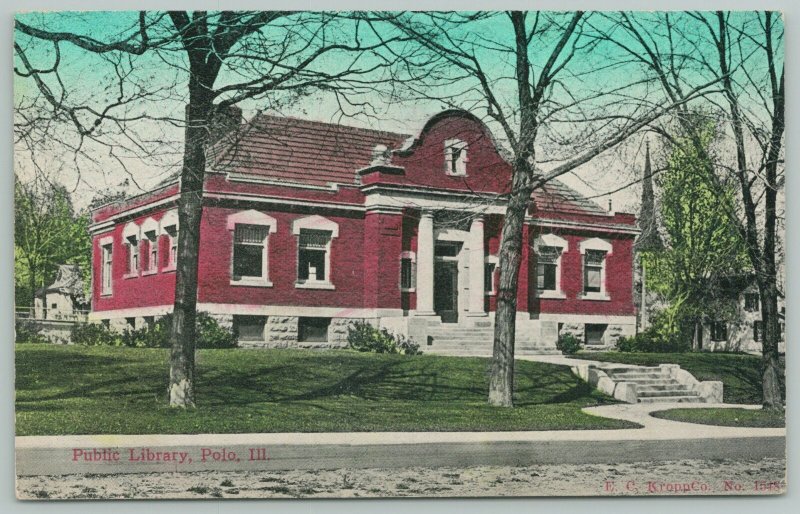 Polo Illinois~Public Library~1910 Postcard