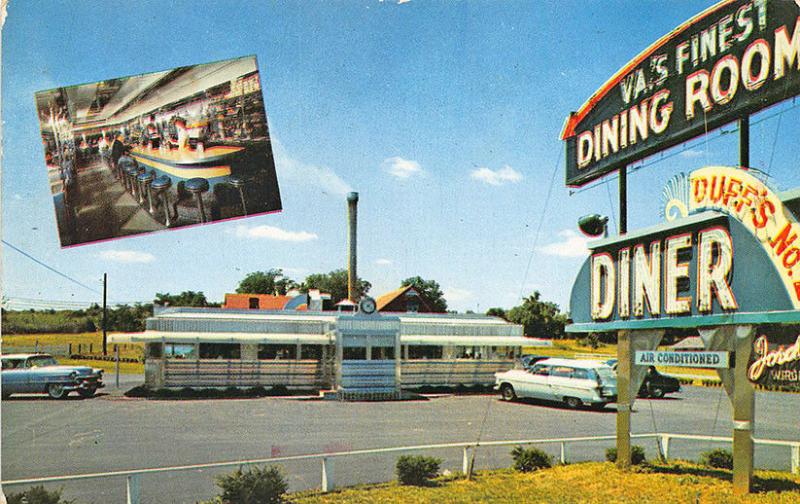 Winchester VA Duff's Diner 1955 Inset Old Cars Postcard