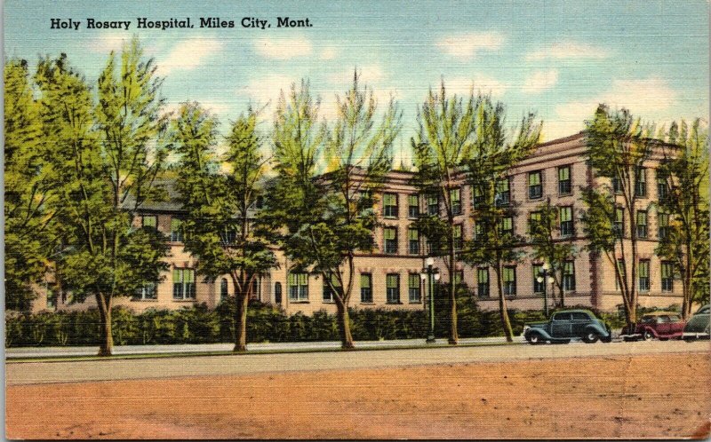 Holy Rosary Hospital Miles City Montana MT Postcard Foster Drug Pub UNP Linen