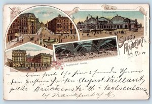 Hesse Germany Postcard Street Station Greetings from Frankfurt 1907 Posted