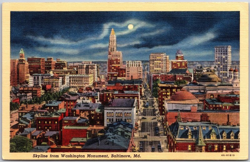 Baltimore MD-Maryland, Skyline From Washington Monument, Cityscape, Postcard