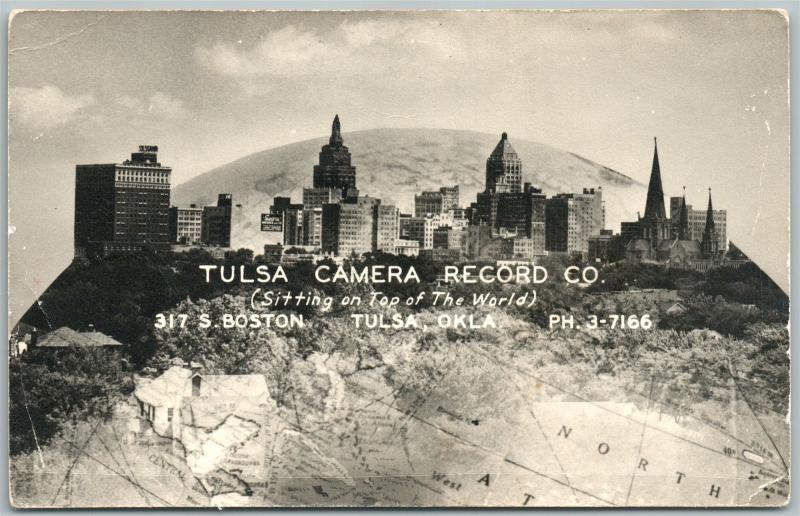 TULSA OK CAMERA RECORD CO. ADVERTISING ANTIQUE REAL PHOTO POSTCARD RPPC map